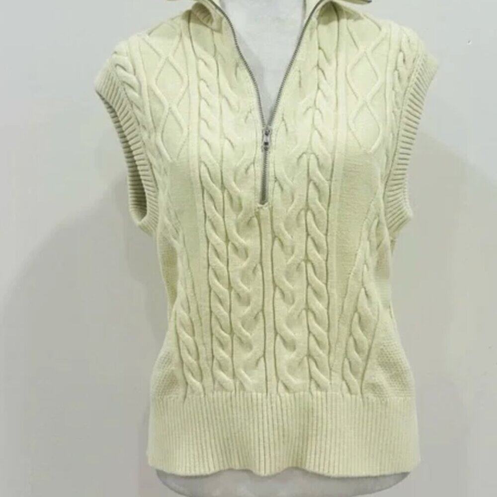 Free People Women’s Lizzy 1/4 Zip Cable Knit Sweater Vest Size Small